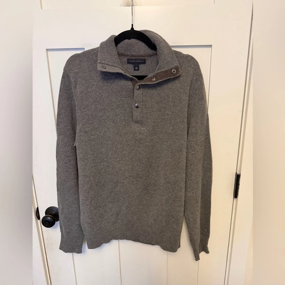 Banana Republic Gray Snap Button Quarter Alpaca Wool Blend Sweater Medium